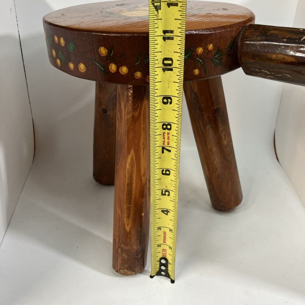 Vintage Walpole Woodworkers Hand Painted Milking Stool Cedar Wood Plant Stand - Picture 6 of 7